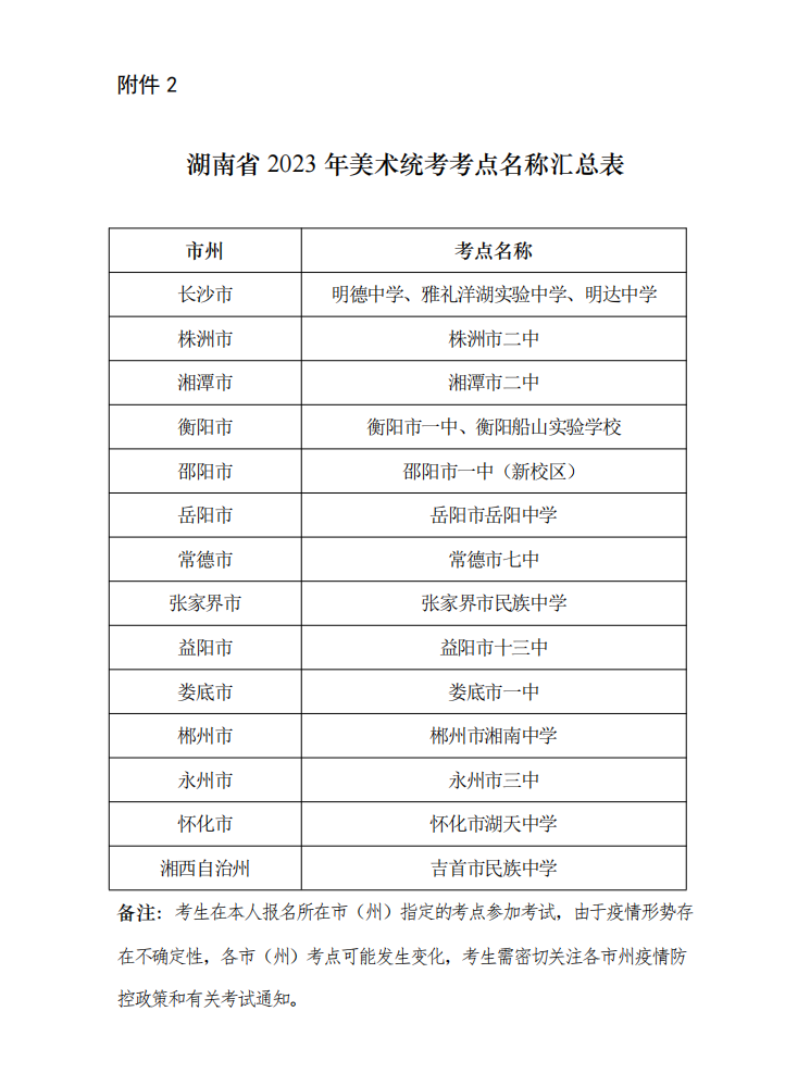 2023年湖南艺术统考考试时间及考点查询